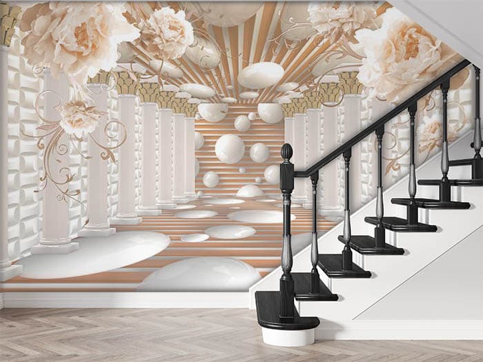 Balls and Pillars shown in a room