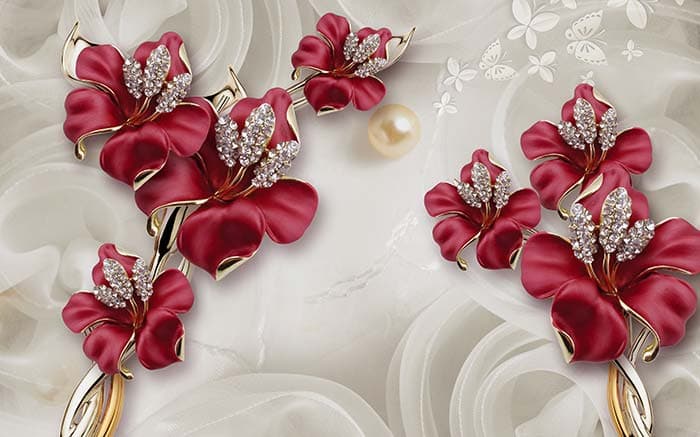 Studded Red Petals pattern detail