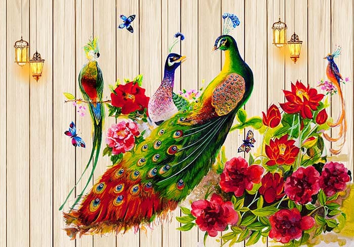 Beautiful Bird Family Floral Art Design wallpaper pattern detail