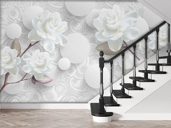 White Roses With Beautiful Background Wallpaper for Wall shown in a room