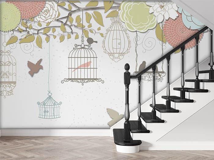 Premium Decorative Bird Cages Wall Art wallpaper shown in a room