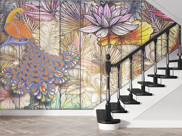 Abstract Peacock shown in a room