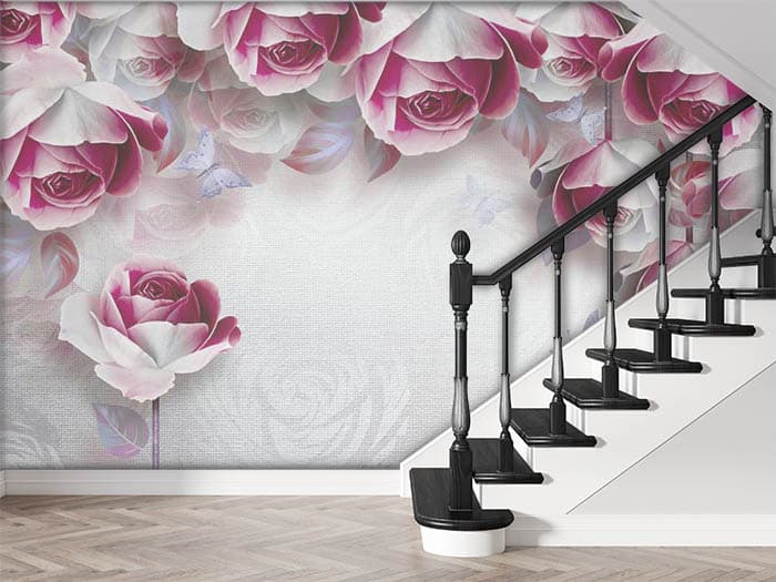 Red and White Roses Wallpaper for Walls shown in a room