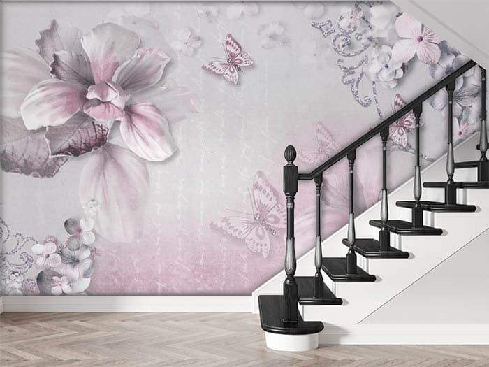 Beautiful Mauve Nature Wall Decor Wallpaper shown in a room