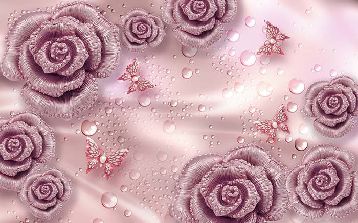 Studded Pink Roses Wallpaper for Wall pattern detail