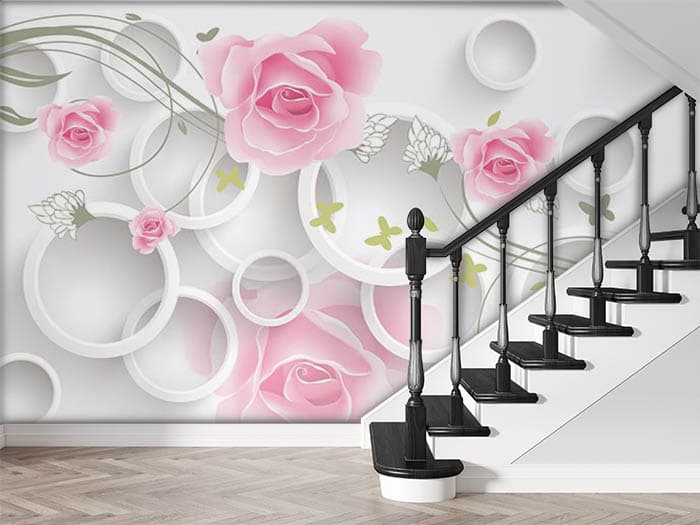 Baby Pink Roses Wallpaper for Wall shown in a room