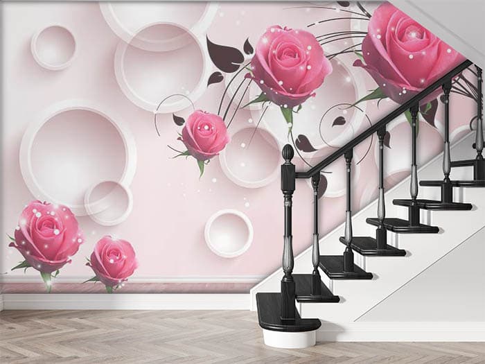 3D Pink Rings and Roses Wallpaper for Wall shown in a room