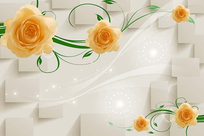 3D Yellow Roses Wallpaper for Wall pattern detail