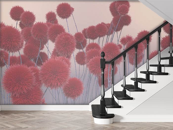 Red Chrysanthemums Wallpaper shown in a room