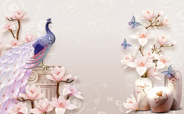 Elegant Royal Peacock Feather Interior Wallpaper pattern detail