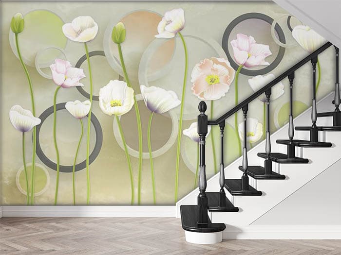 White Flowers with long Stems shown in a room