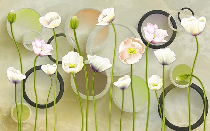 White Flowers with long Stems pattern detail