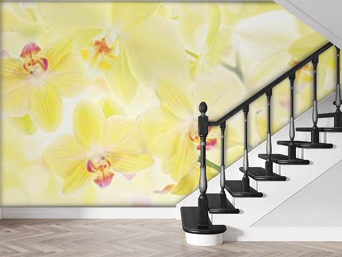 Nature Inspired Yellow Blossoms Wallpaper shown in a room