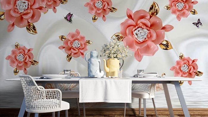 Hexes Behind Flowers shown in a room