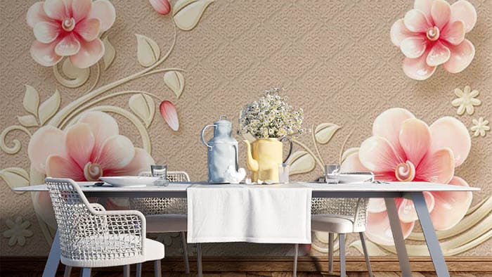 Textured Wallpaper of Flowers and Butterflies on Walls shown in a room