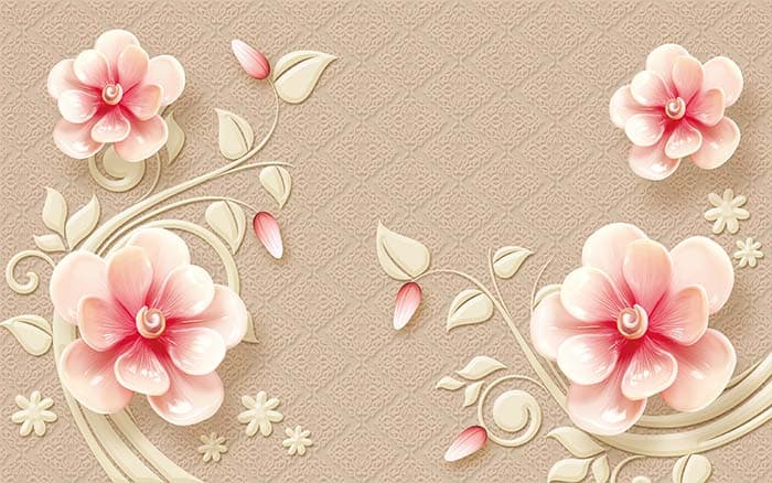 Textured Wallpaper of Flowers and Butterflies on Walls pattern detail