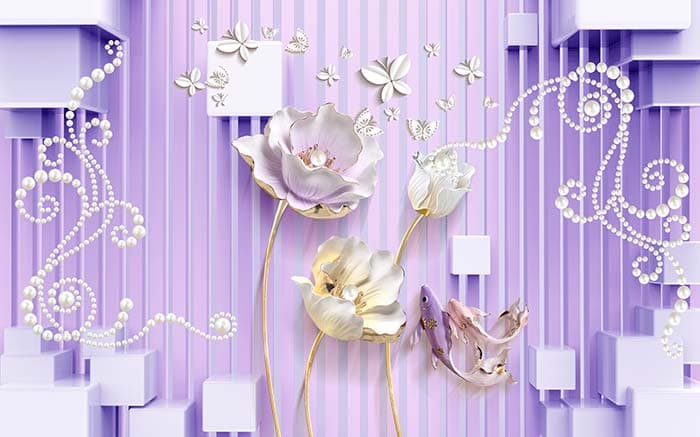 3D Purple and White Floral Wallpaper pattern detail