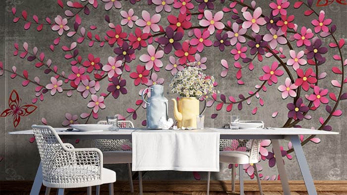 Shelves Behind Flowers shown in a room