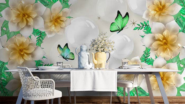 Decorative Butterfly Garden Art Theme wallpaper shown in a room