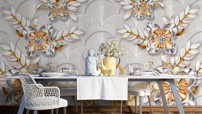 Fresh White and Yellow Floral Wallpaper Mural shown in a room