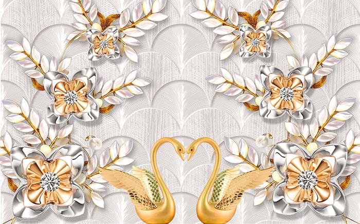 Fresh White and Yellow Floral Wallpaper Mural pattern detail