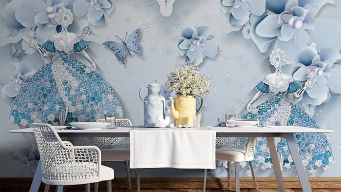 Hex behind Florals shown in a room