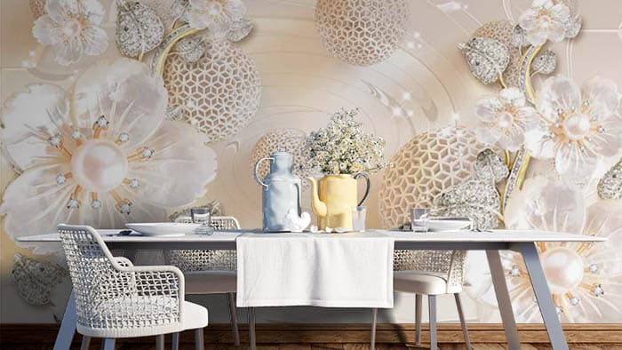 Rings behind FLowers shown in a room