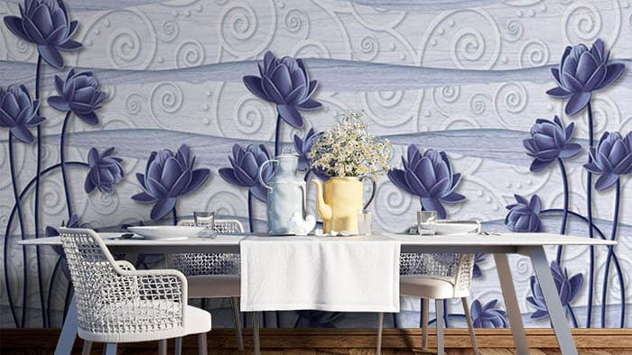 3D Purple Flowers Mural Wallpaper shown in a room
