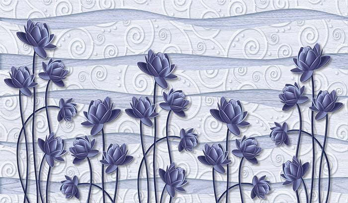 3D Purple Flowers Mural Wallpaper pattern detail