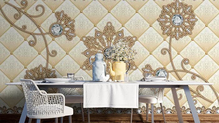 Floral Tiled Pattern Wallpaper for Home shown in a room