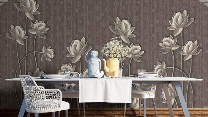 Elegant White Floral Sheets Wallpaper Mural shown in a room