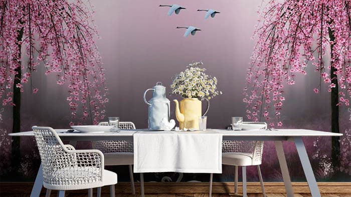 Florets behind rings shown in a room