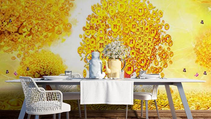 Golden Tree Wallpaper shown in a room