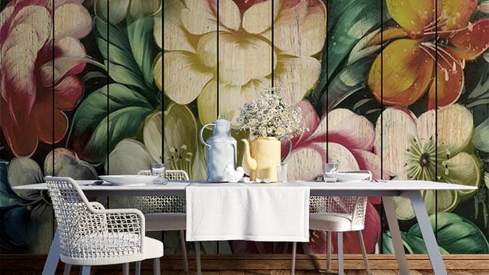 Lively Colorful Floral View Wallpaper Mural shown in a room