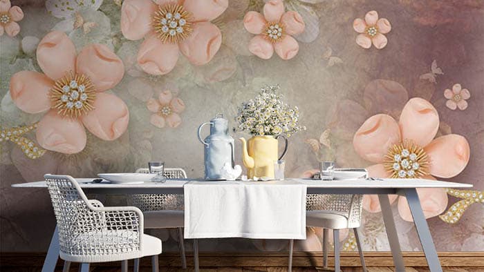 Vintage Look Bunch O Roses Wallpaper for Wall shown in a room
