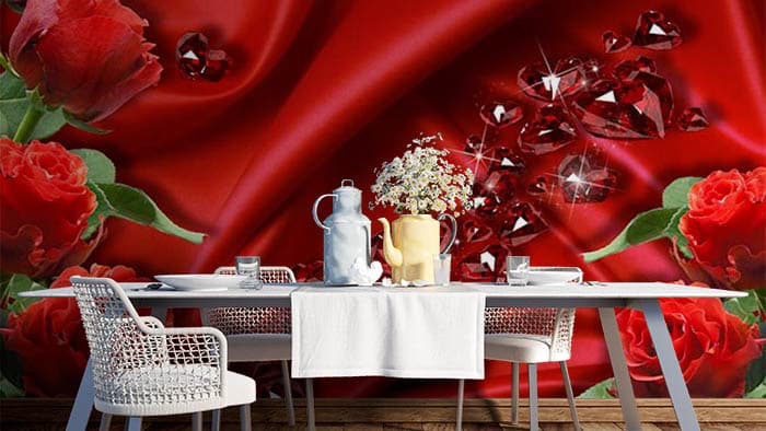 Red Rose 3D Art Wallpaper for Wall shown in a room