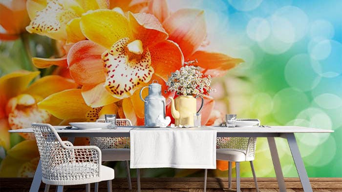 Colorful Flower Wallpaper Mural shown in a room