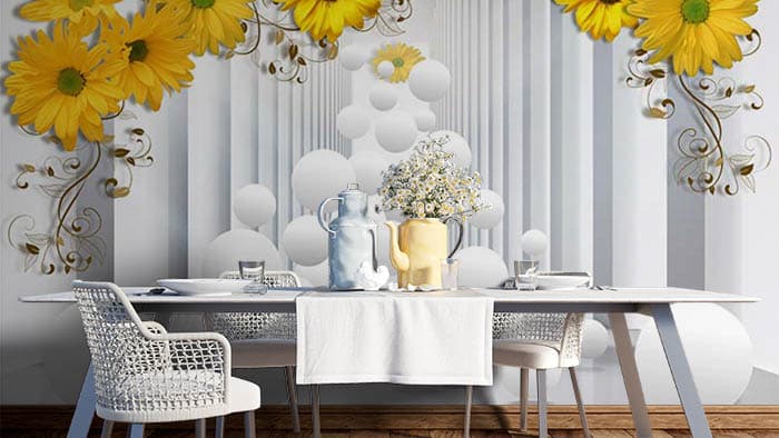 A Wallpaper Mural of Sunflowers for Walls shown in a room