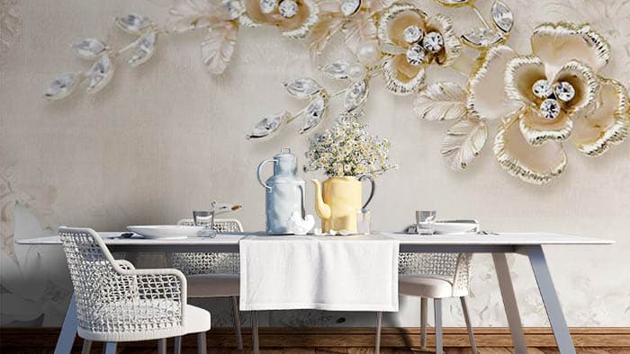 3D Floral Swan Wallpaper Mural shown in a room