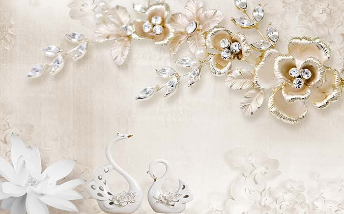 3D Floral Swan Wallpaper Mural pattern detail