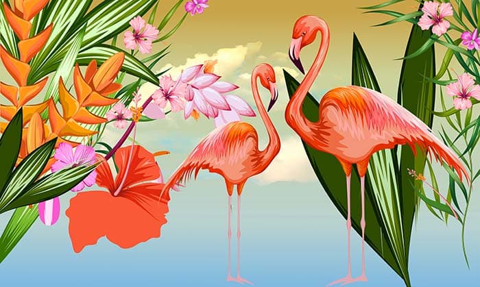 Beautiful Flamingos Scenery Wallpaper pattern detail