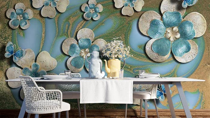Beautiful Abstract Flowers Wallpaper for Wall shown in a room