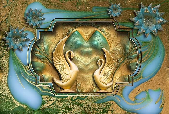 Golden Swan Mural Wallpaper pattern detail