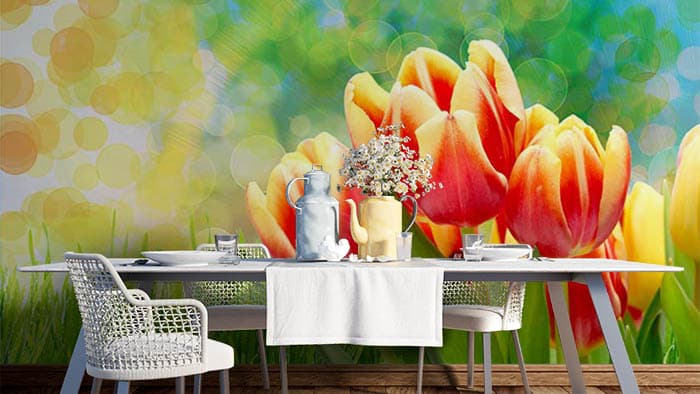 Fresh Morning with Tulip Flower Wallpaper shown in a room