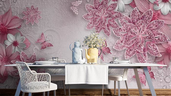 Beautiful Flowers Butterfly Wallpaper shown in a room