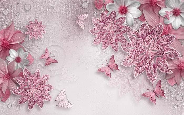 Beautiful Flowers Butterfly Wallpaper pattern detail