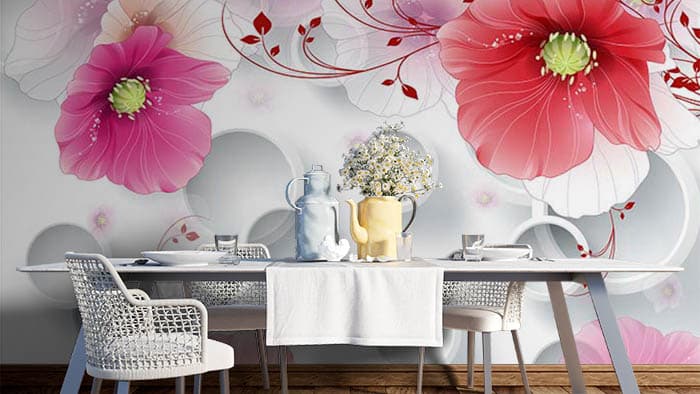 Red and Pink Flowers Wallpaper shown in a room
