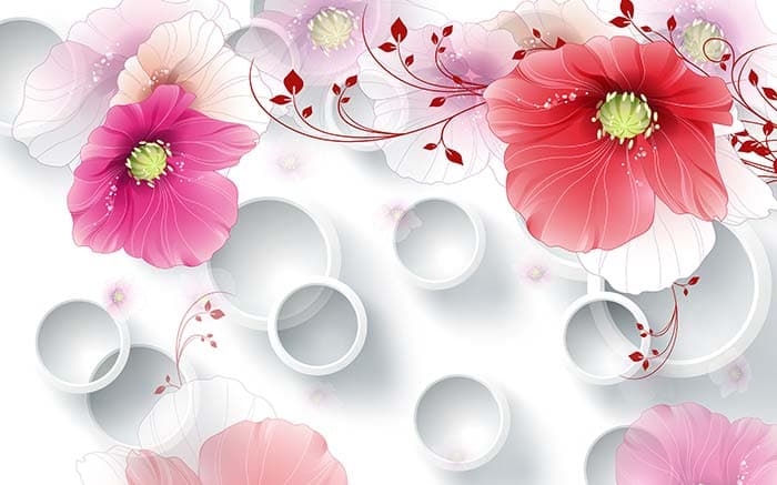 Red and Pink Flowers Wallpaper pattern detail