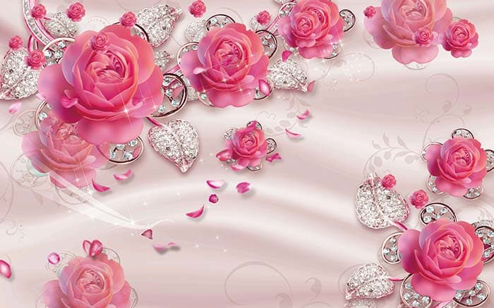 Pink Rose With Shining Leaves 3D Wallpaper pattern detail