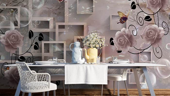 Elegant Pink Floral Pattern Aesthetic Wall Mural Wallpaper shown in a room